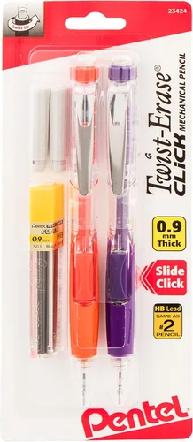 Vista 3 de Lápiz automático Pentel Twist Erase Click con 2 borradores de repuesto y minas, 0.01 pulgadas, barriles surtidos, Variados