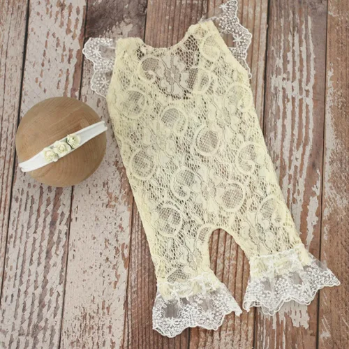 Vista 6 de Trajes de fotografía para recién nacidos, accesorios de fotografía para recién nacidos, mameluco de encaje, trajes de sesión de fotos para bebés