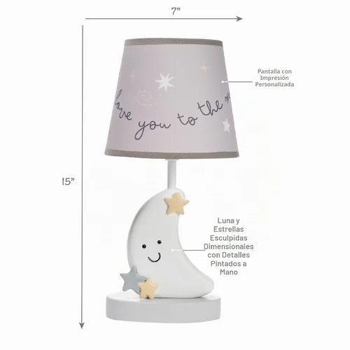 Vista 3 de Bedtime Originals Little Star Celestial Moon - Lámpara de guardería con pantalla y bombilla