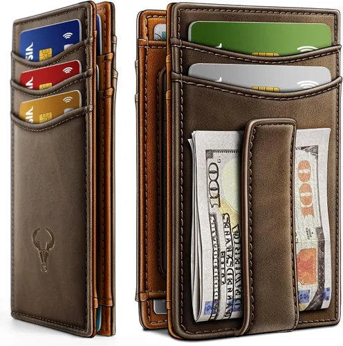 Vista 10 de BULLIANT Billetera Airtag para hombre, delgada con clip para dinero, cierre magnético, 12 tarjetas en el bolsillo frontal, bloqueo RFID