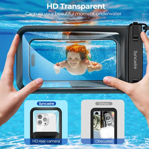 Vista 5 de SYNCWIRE Funda impermeable para teléfono, paquete de 2 bolsas impermeables IPX8 doble espacio para iPhone 15 14 13 12 Pro Max XR X SE 2022 8 Samsung