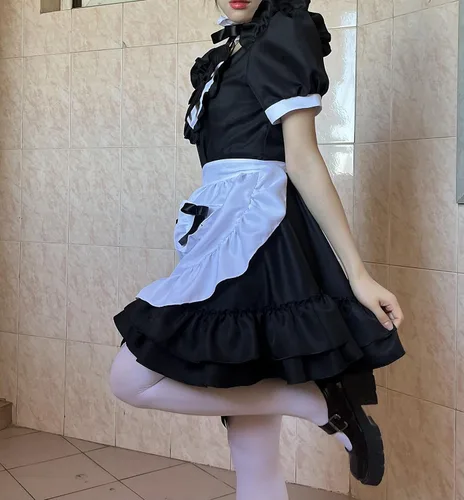 Vista 7 de Elibelle Disfraz de anime japonés clásico Sissy Maid Sweet Kawaii de corazón para cosplay, guantes peludos con orejas de gato