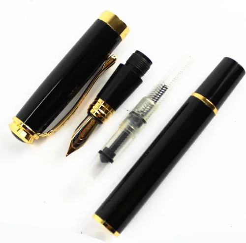 Vista 4 de Gullor Pluma estilográfica 500 de punta mediana negra con clip dorado