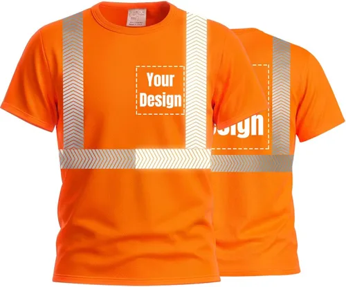 Vista 19 de Camiseta Hi Vis con tira reflectante de alta visibilidad, camisetas de seguridad personalizadas para tu logotipo, camisas de trabajo al aire libre