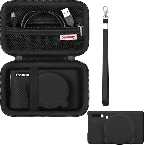 Vista 11 de Funda para cámara Canon PowerShot SX740 HS, SX730 HS, color marrón 1 funda rígida + 1 funda de silicona suave, SX740, SX730, bolsa protectora