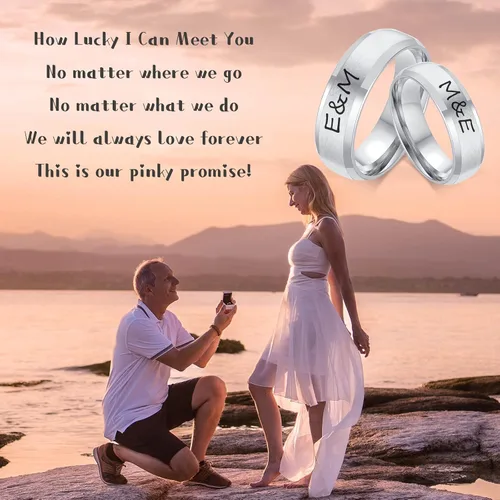 Vista 4 de Juego de anillos de boda negros para él y ella, anillos grabados para hombre, bandas de clase para hombres y mujeres, anillos personalizados