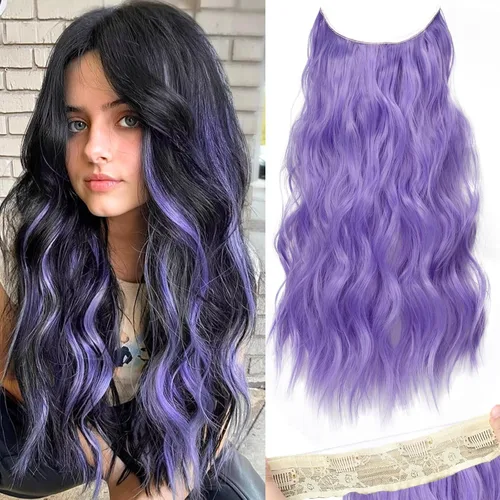 Vista 51 de KooKaStyle - Extensiones de cabello con hilo invisible, diadema transparente, ajustables, 4 clips fijadores, cabello largo y ondulado de 12