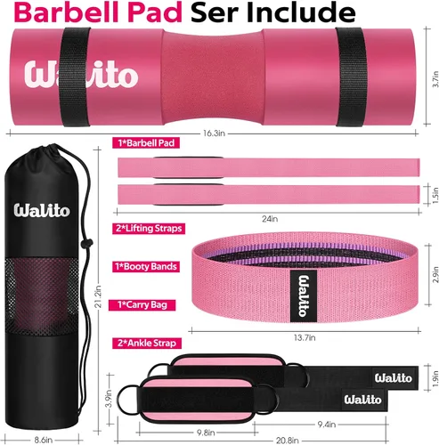Vista 2 de WALITO 8Pcs Barbell Pad Set for Hip Thrust - Squat Pad,Gym Accessories for Women with Bar Bad,Bench Press, with Gym Ankle Straps,Resistance Bands