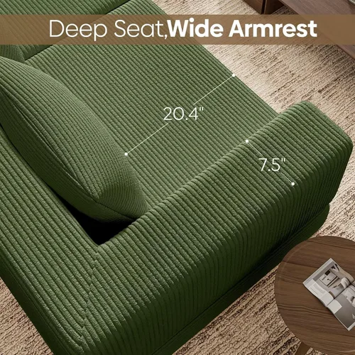 Vista 6 de Sofá modular sin hueso en forma de L, sofá cama convertible con 3 almohadas, no requiere montaje, ahorro de espacio para apartamento pequeño Verde