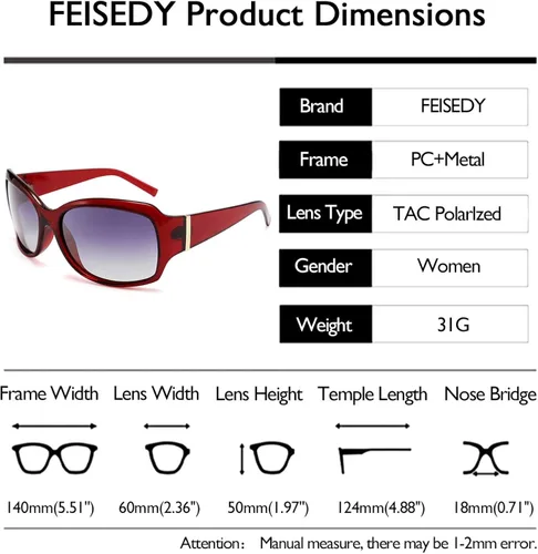 Vista 6 de FEISEDY clásico de gran tamaño polarizado gafas de sol mujeres Wrap Square Shades B2504