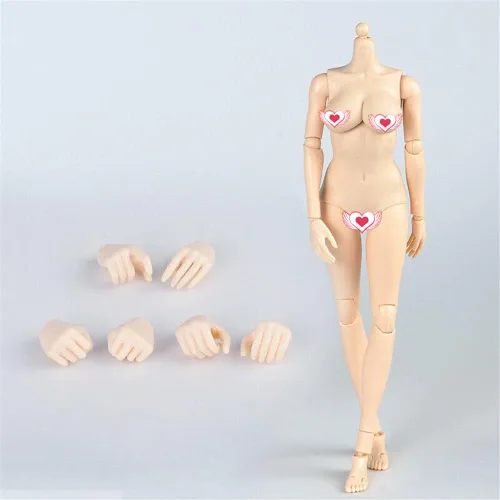 Vista 13 de Cuerpo de figura femenina a escala 1/6, piel pálida femenina busto grande medio sin costuras figura de acción flexible colección de muñecas