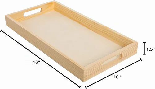 Vista 8 de Bandejas de madera anidadas para servir, bandejas rectangulares sin terminar con asas recortadas para manualidades, otomanos, servir y decoración