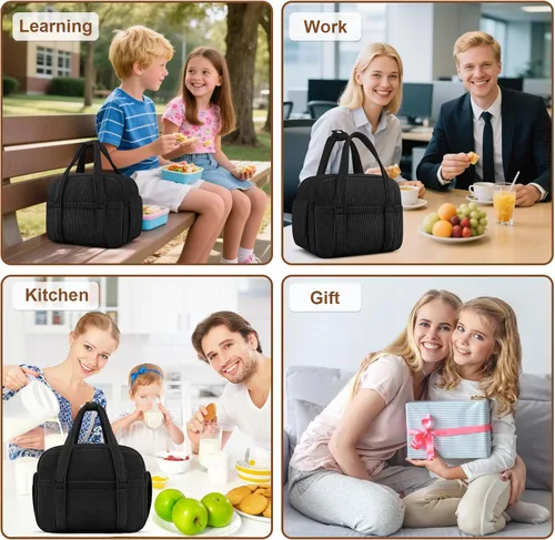 Vista 7 de KUBYA Lonchera de Pana Bolsa de Almuerzo para Mujeres y Hombres, Linda Fresa Pequeña Aislada Reutilizable Trabajo A Prueba de Fugas Simple Loncheras
