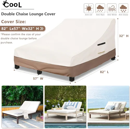Vista 2 de Okcool Cubierta para tumbona doble ancha de 80 pulgadas para exteriores Beige