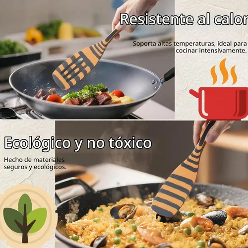 Vista 5 de Juego de Espurones Apto para Lavavajillas Espátula de Madera para Cocinar Cucharas de Madera Resistentes para Cocinar Espátula de Madera