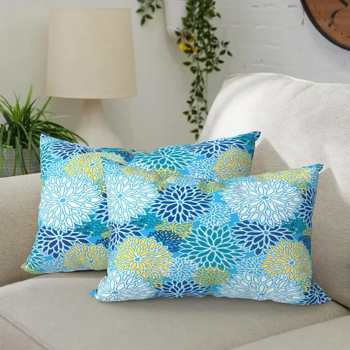 Vista 31 de DYTXIII Paquete de 2 almohadas lumbares impermeables para exteriores con rellenos, 12 x 20 pulgadas, almohada decorativa rectangular para patio
