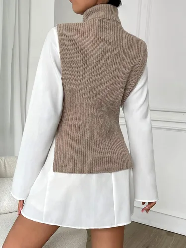 Vista 2 de SweatyRocks Chaleco de punto elegante de cuello alto sin mangas para mujer, con cinturón lateral dividido