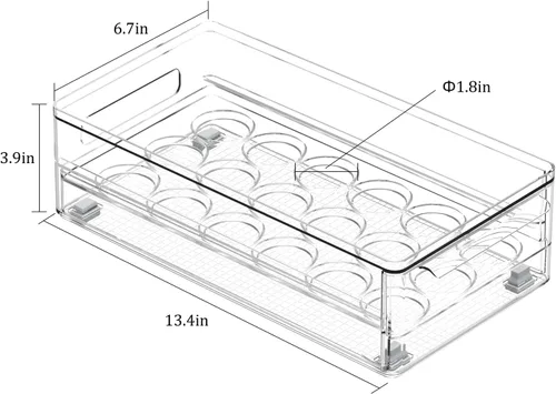 Vista 2 de Organizador de cajones de huevos para nevera, soporte transparente para 18 huevos con patas antideslizantes Fits all standard refrigerators