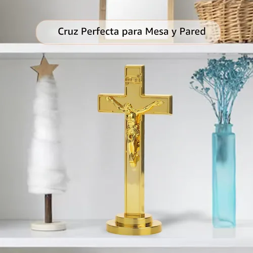Vista 2 de 6 cruces de crucifijo de pie de Jesús dorado, cruces católicas de 7