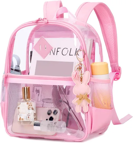 Vista 11 de MUSEVOS Mochila transparente para eventos de estadio aprobada 12x6x12, bolsa mini transparente de TPU gruesa con bolsillo frontal para conciertos