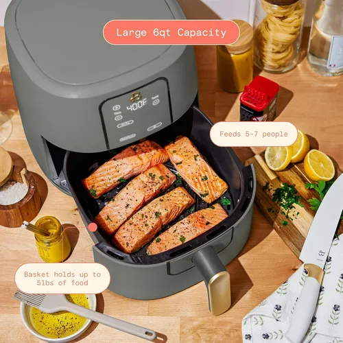 Vista 4 de Hermosa freidora de aire de 6 cuartos de galón con tecnología TurboCrisp, freidora de aire digital de gran capacidad para una cocción rápida
