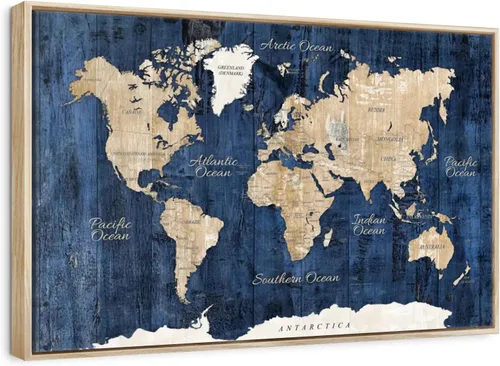 Vista 9 de ElephantStock - Wood Textured World Map Wall Art - Horizontal Floating Framed Canvas - Dining Room Wall Decor - Digital Art Map Framed Canvas Art