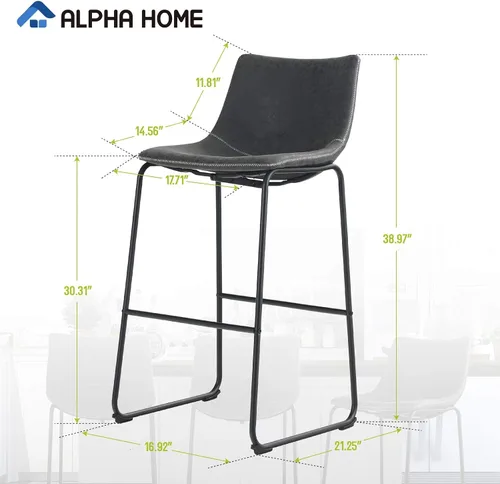 Vista 2 de ALPHA HOME Taburetes de bar de 30 pulgadas, juego de 4 sillas de bar vintage Leathaire, taburetes de altura de bar, taburetes de cocina, sillas