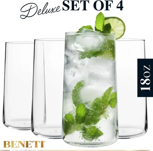 Vista 2 de BENETI Juego de 4 vasos de cristal modernos, vasos altos altos para beber, fabricados en Europa, cristalería de cocina para agua y jugo (18 unidades)