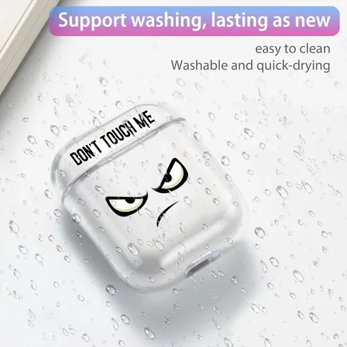 Vista 4 de Funda transparente para AirPod Pro 2019, Don't Touch My PODS, funda negra con llavero de ojos grandes, linda caricatura para AirPods Pro, funda