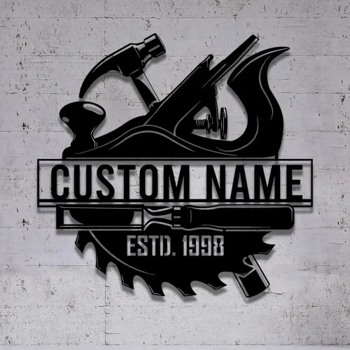 Vista 16 de Letrero de metal personalizado para garaje con camioneta pickup vintage americana, arte de pared de taller redondo, nombre personalizado y año EST