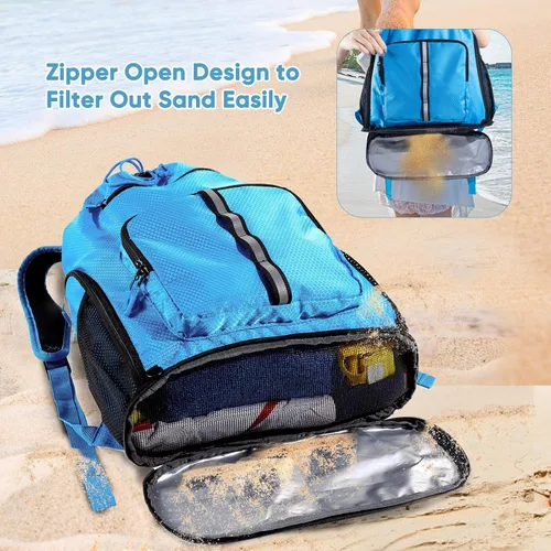 Vista 3 de Mochila de playa grande impermeable a prueba de arena, bolsa de piscina con cordón de gran tamaño personalizada con compartimento para zapatos