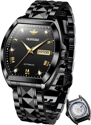 Vista 17 de OUPINKE - Reloj automático para hombre, diseño de esqueleto de diamante mecánico de cuerda automática, lujo, reloj de pulsera de cristal de zafiro