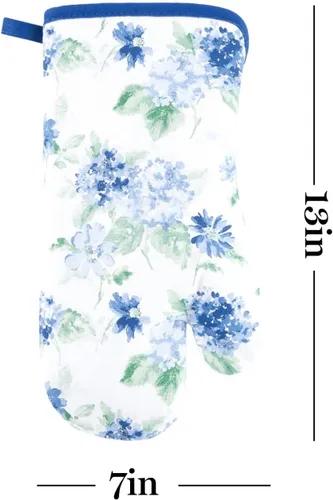 Vista 13 de Martha Stewart Juego de 2 manoplas de horno y agarraderas florales ámbar, azul/verde, OM: 7"x13" y PH: 7"x10