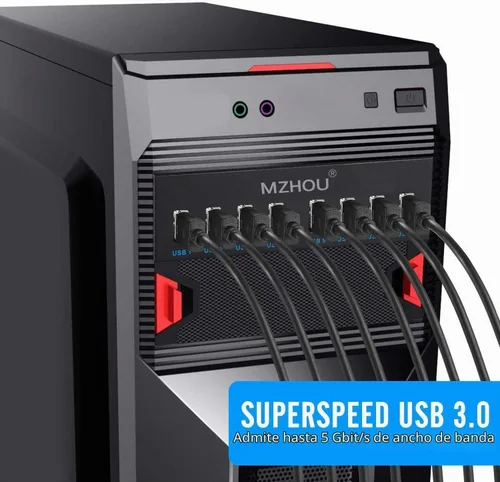 Vista 5 de Tarjeta de expansión de concentrador de panel frontal USB 3.0 de 8 puertos - con cables de 19 pines y SATA, 5 tornillos de montaje - Compatible