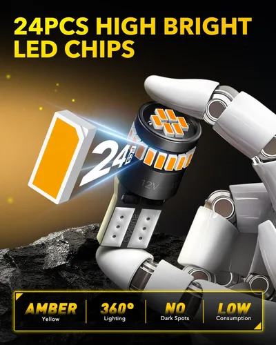 Vista 2 de AUXITO - Foco LED 194, amarillo ámbar, 168, 175, 2825, W5W, T10, kit de luces LED de repuesto sin error Canbus para interior de auto, cúpula