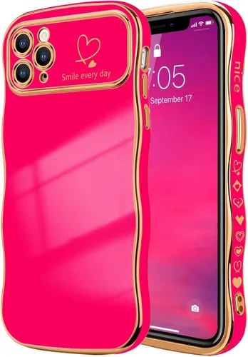 Vista 20 de LCHULLE Funda para iPhone 12 Pro para mujeres y niñas, lindo marco ondulado con forma rizada con patrón de corazón de amor, cubierta de protección