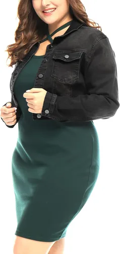 Vista 3 de uxcell Chaquetas de mezclilla cortas con botones de talla grande para mujer con costuras 2025