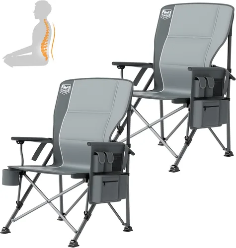 Vista 12 de TIMBER RIDGE Silla de campamento de aluminio de gran tamaño con soporte lumbar de hasta 500 libras, silla plegable de respaldo alto resistente