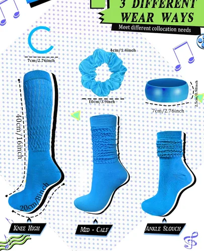 Vista 2 de 4 piezas de accesorios de los años 80 y 90 para mujer, calcetines de neón slouch Scrunch de los años 80, calentadores de piernas pesados, suaves