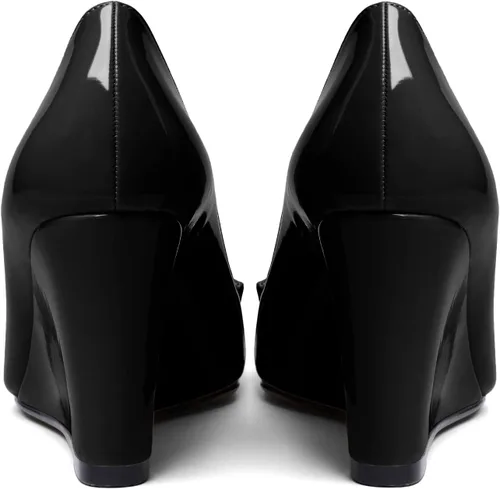 Vista 6 de AUMOTED Zapatos de tacón de cuña para mujer, con punta puntiaguda, tacones de lazo de tacón alto, zapatos de vestir clásicos para oficina, boda