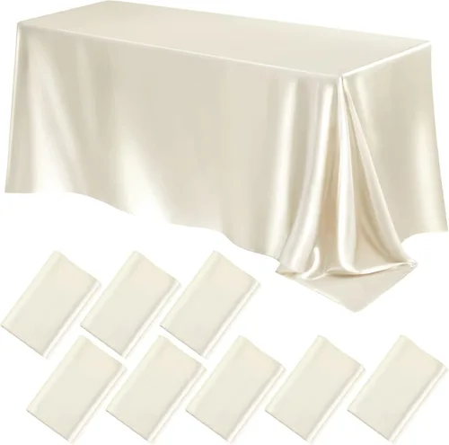 Vista 10 de Lounsweer - 8 manteles de satén para mesa, 102 x 58 pulgadas, mantel rectangular de seda suave para mesa, ideal para fiestas rectangulares, cenas