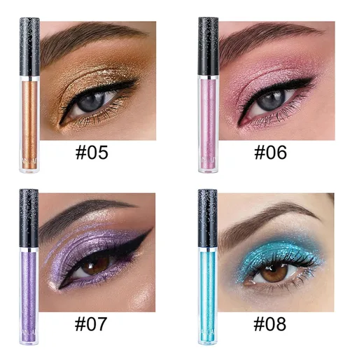 Vista 4 de Sombras de ojos con purpurina, sombras de ojos líquidas, metales de larga duración, plata brillante, dorado, sombras de ojos coloridas con purpurina