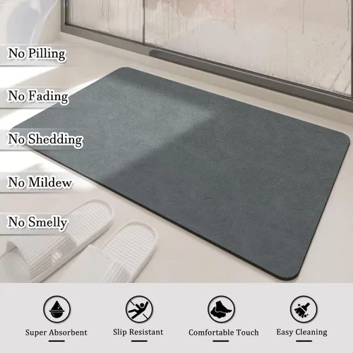 Vista 3 de Tapetes de baño antideslizantes, de tierra de diatomeas, finos para debajo de la puerta, de secado rápido, absorbente de agua, frente a la bañera