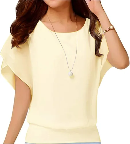 Vista 48 de VIISHOW - Blusa de gasa y de manga corta para mujer, estilo holgado y casual Negro