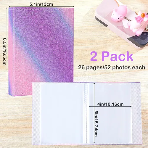 Vista 5 de FIODAY Paquete de 2 álbumes de fotos de 4 x 6 pulgadas con purpurina para niños, cada mini álbum tiene capacidad para 52 fotos, álbumes de fotos
