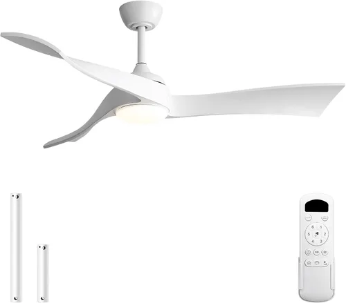 Vista 13 de Sofucor Ventiladores de techo inteligentes de 52 pulgadas con luz moderna de madera maciza para exteriores, ventilador de techo de 3 aspas con luz