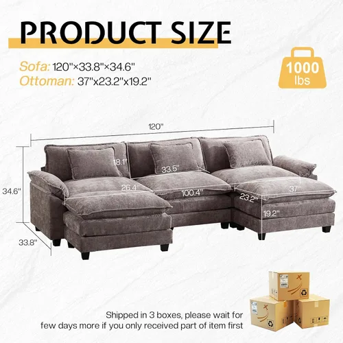 Vista 2 de Sofá Seccional, Sofá Modular Cloud con Otomana, Sofás Cama de Asiento Profundo con Almohadas Decorativas, Cómodo Sofá de Dos Plazas de Chenilla