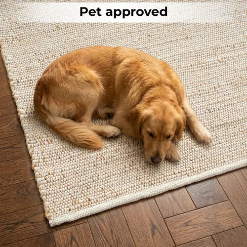 Vista 4 de GRUHUM Alfombra rectangular de algodón de yute de 2 x 3 pies, tejida a mano, natural, estilo granja bohemio para sala de estar, dormitorio, cocina