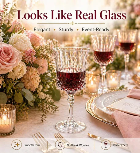 Vista 8 de Smarty Had A Party Copas de vino de plástico, paquete de 48 copas de vino desechables grandes de 11 onzas con tallo, vasos transparentes resistentes