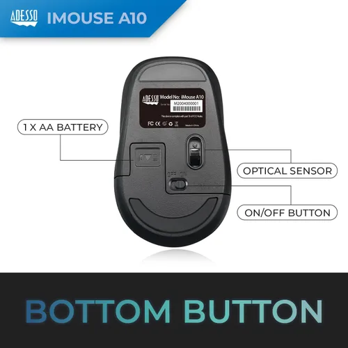 Vista 7 de iMouse - Mouse óptico inalámbrico A10, tecnología RF de 2.4 GHz, 800/1200/1600 DPI, uso de mano derecha e izquierda, con nano receptor, compatible